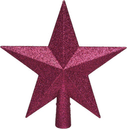 Glitter kerstboom ster piek/topper van kunststof 19 cm - framboos roze (magnolia) - Kerstversiering
