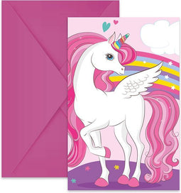 Globos Uitnodigingen en Enveloppen FSC Eenhoorn Regenboog Kleuren, 6st.