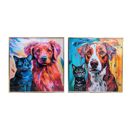 Schilderij Home ESPRIT Modern Hond 80 x 3,5 x 80 cm (2 Stuks)