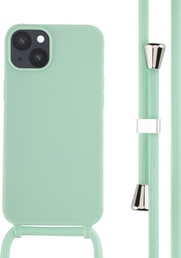 iMoshion Hoesje Geschikt voor iPhone 14 Plus Hoesje Met Koord - iMoshion Siliconen hoesje met koord - Mintgroen