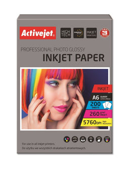 Activejet AP6-260GR200 photo paper for ink printers; A6; 200 pcs; 10x15