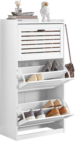 SoBuy FSR108-W - Schoenenopbergkast - 3 Planken & 2 Haken - Wit