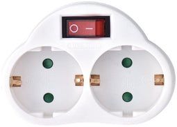 Perel - Verdeelstekker met schakelaar - 2 stopcontacten type F randaarde wit