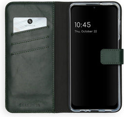 Selencia Hoesje Geschikt voor Samsung Galaxy A12 Hoesje Met Pasjeshouder - Selencia Echt Lederen Bookcase - Groen