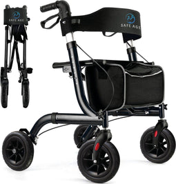 Safe Age® Rollator - Lichtgewicht opvouwbaar - Gevoerde zitting en rugleuning - Zwart