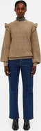 Object Malena L/s Ruffle Pullover - Trui - Bruin - Maat XS