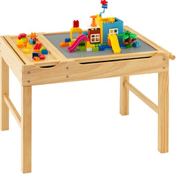 COSTWAY 2-in-1 kindertafel - omkeerbaar tafelblad - speeltafel van grenenhout met opbergruimte - natuur