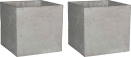 Mica Decorations Jimmy Bloempot - 21x21 cm - Cement - Grijs - 2 Stuks