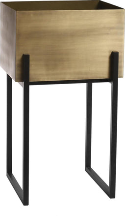 PTMD Bela bronskleurige ijzeren pot rechthoekig met with base maat in cm: 41 x 36 x 72 - goud