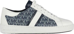 Michael Kors Keaton Stripe - Dames Sneaker - Wit met blauwe mk logo print - Washed Denim - Maat 39