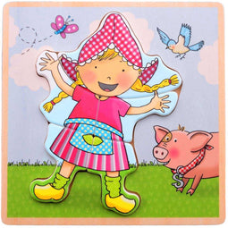 Jouéco® Fien & Teun - Puzzel - 5 stevige stukjes - Voor kinderen vanaf 12 maanden