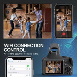 G-Anica Digitale Camera - 64 MP 4K Vlogcamera - 40x Zoom WiFi HDMI - 32 GB SD-kaart (2 batterijen)