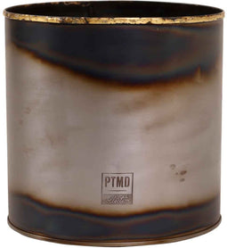 PTMD Mission Ronde Bloempot Antiek - H18 x Ø18 cm - Set van 4 - Ijzer - Grijs