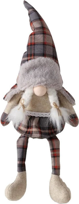 Gnoom met bungelbenen - tartan - 23x14x43 cm - 2 varianten - Boltze Met vlechtjes