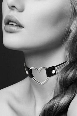Bijoux Pour Toi - Halsband met Hartje en Steentjes - Verstelbaar - Zwart