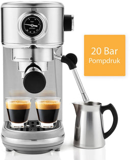 KitchenLove Pistonmachine - RVS Espressomachine - 20 Bar - Stoompijpje