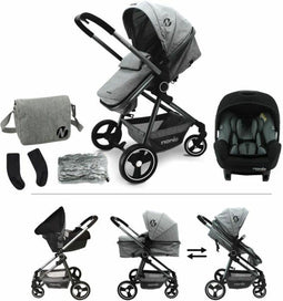 NANIA GIULIA 3 in 1 gecombineerde kinderwagen + BEONE EVO R129 autostoeltje 40-85 cm - Reiswieg van 0 tot 6 maanden
