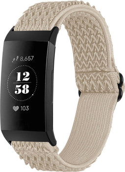 imoshion Elastisch nylon bandje - Geschikt voor Fitbit Charge 4, Charge 3 - Beige - One Size