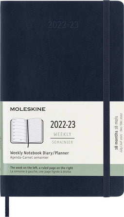 Moleskine 18 Maanden Agenda - 2022/23 - Wekelijks - Large - Zachte Kaft - Saffier Blauw