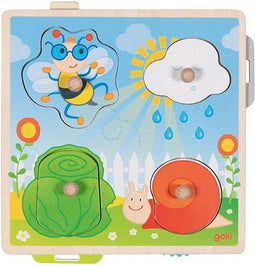 Goki Houten Achtergrond Vormenpuzzel Tuin, 4st.