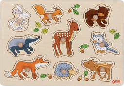 Goki Houten Noppenpuzzel Bosdieren, 9st.