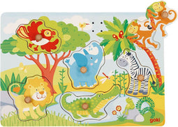 Goki Houten Noppenpuzzel Dierentuin met Geluid, 6st.