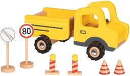 Goki Houten Werkvoertuig met Verkeersborden, 7dlg.