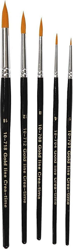 Gold Line Penselen, Rond, 1-18, B: 2-7 mm, 5 Stuk