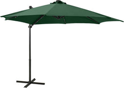vidaXL - Zweefparasol - met - paal - en - LED-verlichting - 300 - cm - groen