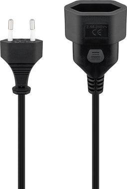 Goobay extension cable Euro plug, 2 m, black - Euro plug (Type C, CEE 7/16)> Euro coupling
