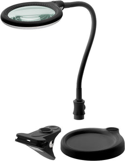 Goobay LED stand/clip magnifying lamp 6 W, black - 480 lm, 100 mm glass lens, 1.75x magnification, 3