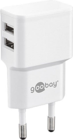 Goobay USB thuislader met 2 poorten - haaks - 2,4A / wit