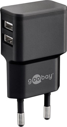 Goobay USB thuislader met 2 poorten - haaks - 2,4A / zwart