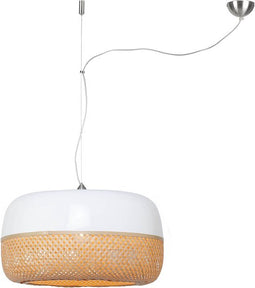 GOOD&MOJO Hanglamp Mekong - Wit/Bamboe - Plat - Ø60cm - Scandinavisch,Bohemian - Hanglampen Eetkamer, Slaapkamer, Woonkamer