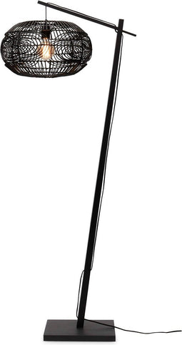 GOOD&MOJO Vloerlamp Madeira - Bamboe/Rotan Zwart - 74x48x176cm - Modern - Staande lampen voor Woonkamer - Slaapkamer