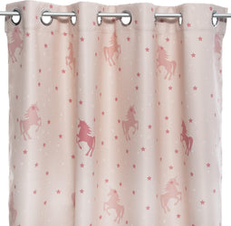 Gordijnen Kinderen 140x250m - raambekleding kind - met haakjes en ringen - Glow in the dark - Roze met eenhoorn