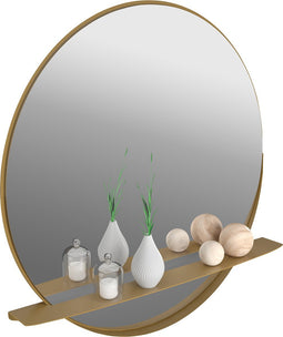 Gorillz Alien 60 - Wandspiegel met Plank - Ronde Hang Spiegel - 60 cm - Staal Goud - Gold