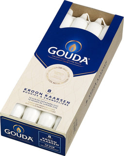 Gouda Dinerkaarsen Satijn Wit 24 cm - 8 Stuks