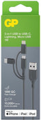 GP USB-laadkabel USB 2.0 USB-A stekker, Apple Lightning stekker, USB-micro-B stekker, USB-C stekker 1.00 m Grijs GPCBCY