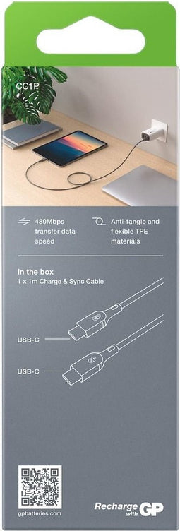 GP USB-laadkabel USB 2.0 USB-C stekker, USB-C stekker 1.00 m Grijs GPCBCC1PGYUSB252