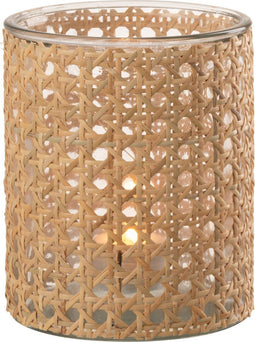 J-Line theelichthouder - rotan/glas - transparent - large