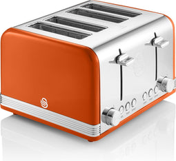 Swan Retro Broodrooster – 4 Sleuven – Oranje – Bruiningsgraad Instelbaar