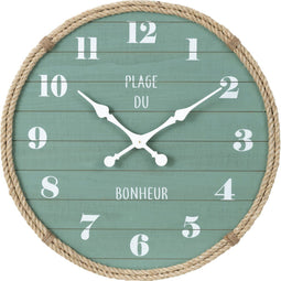 J-Line wandklok Bonheur - hout - cyaan/naturel -Ø 5.4 cm - woonaccessoires