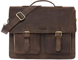 Leren Aktetas - Vintage Buffelleer - Heren & Dames - Laptoptas tot 15 inch - Donkerbruin