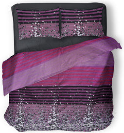 Dekbedovertrek Streep - roze - Dekbedovertrek 240x200/220cm - Lits Jumeaux - 100% katoen satijn