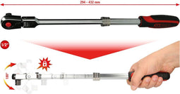 KS Tools 914.1220 1/2" SlimPOWER Omschakelbare ratel met telescooparm, 72 tanden