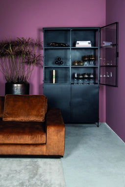 PTMD Kast Elina Glas Zwart Iron Frame 2-Deurs