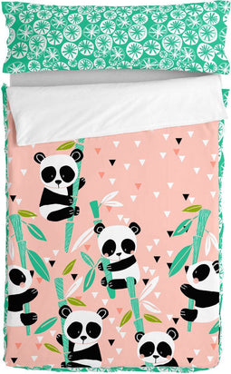Gewatteerd beddengoed met ritssluiting HappyFriday Moshi Moshi Panda Garden Roze 105 x 200 cm