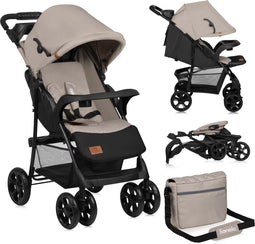 Lionelo Emma Plus - Buggy - Lichte en Duurzame Kinderwagen - 5-Punts Gordel - Rugleuningverstelling tot Ligpositie - Verlengd Luifel met Venster - Grote Mand - Praktische Tas en Organizer - Schokdempers - Beige