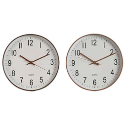 Muurklok Home ESPRIT Wit Bruin Natuurlijk PVC 30 x 4 x 30 cm (2 Stuks)